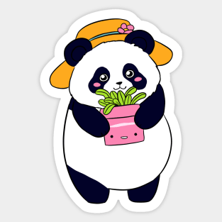 Cute panda bear holding a plant Sticker